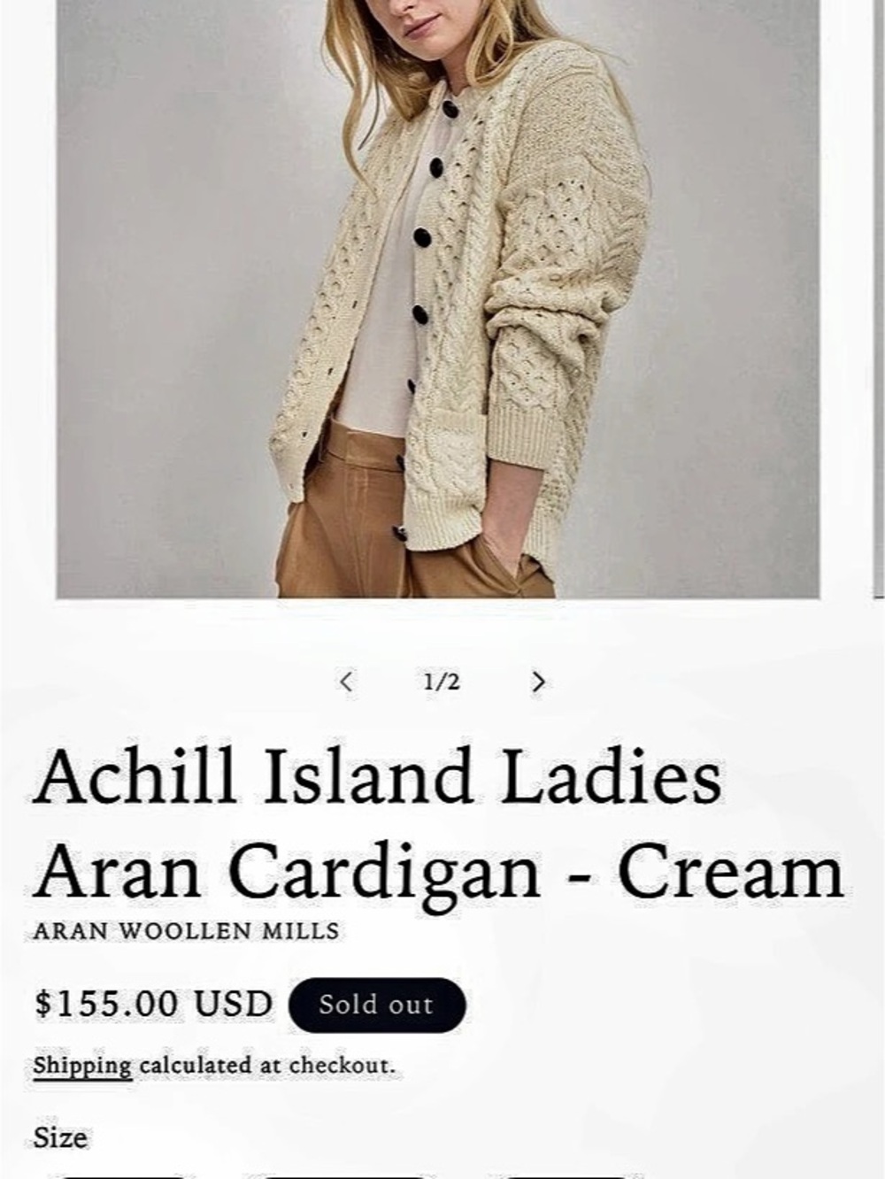 aran Achill Island Aran Cardigan Cable Knit Cardigan in Cream Size Small NWT